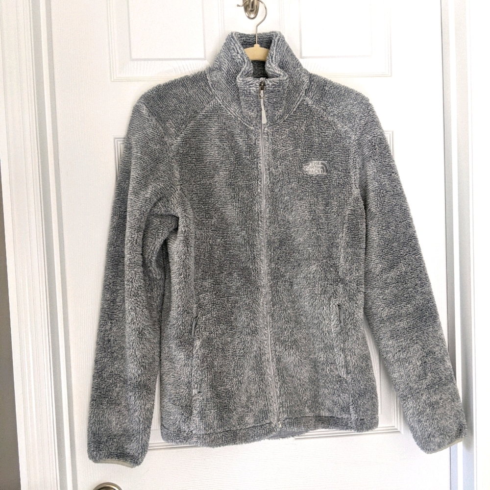 North Face Striped Fuzzy Grey Jacket